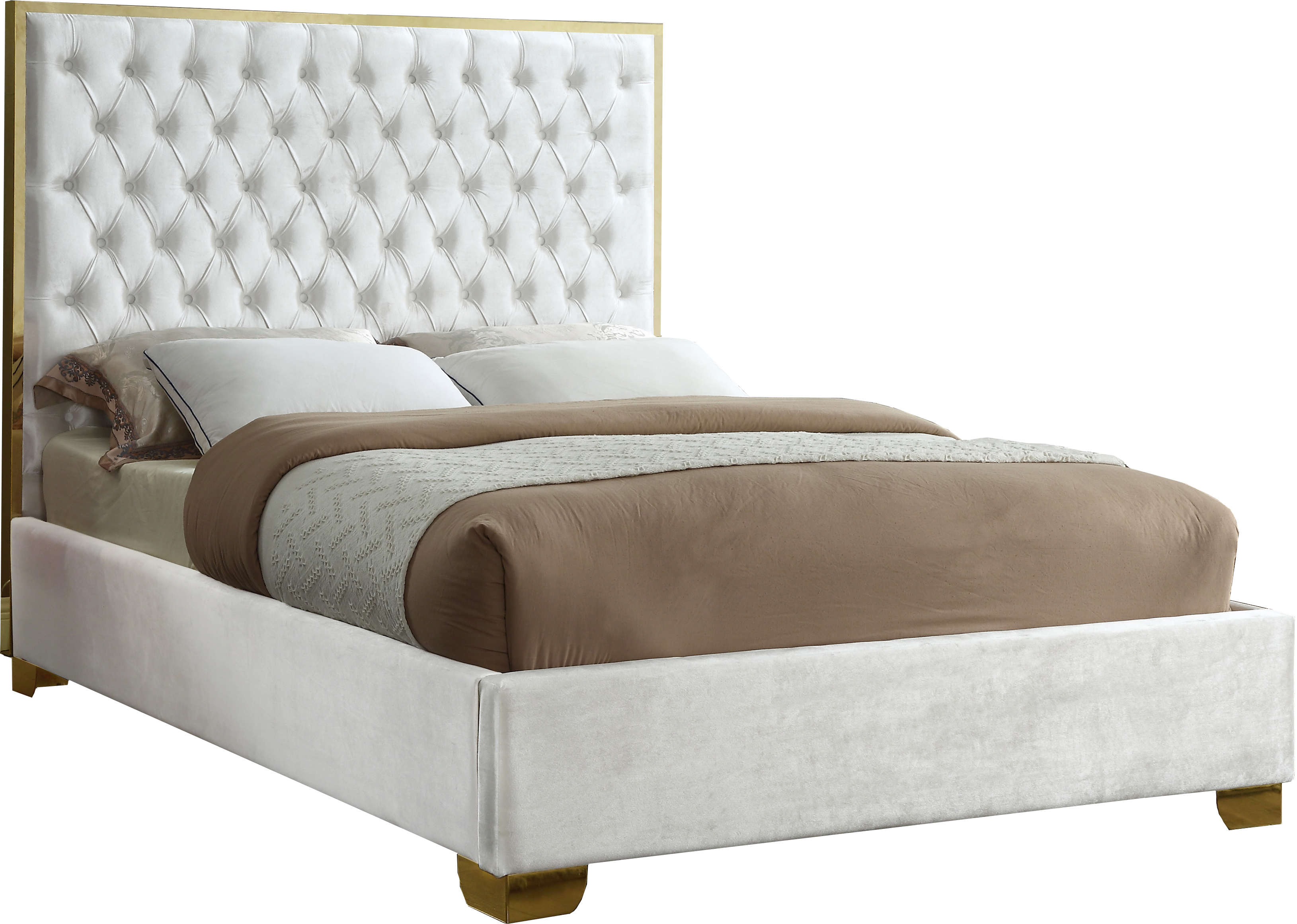 Lana White Velvet King BedColorWhite Velvet,FinishGold,Style