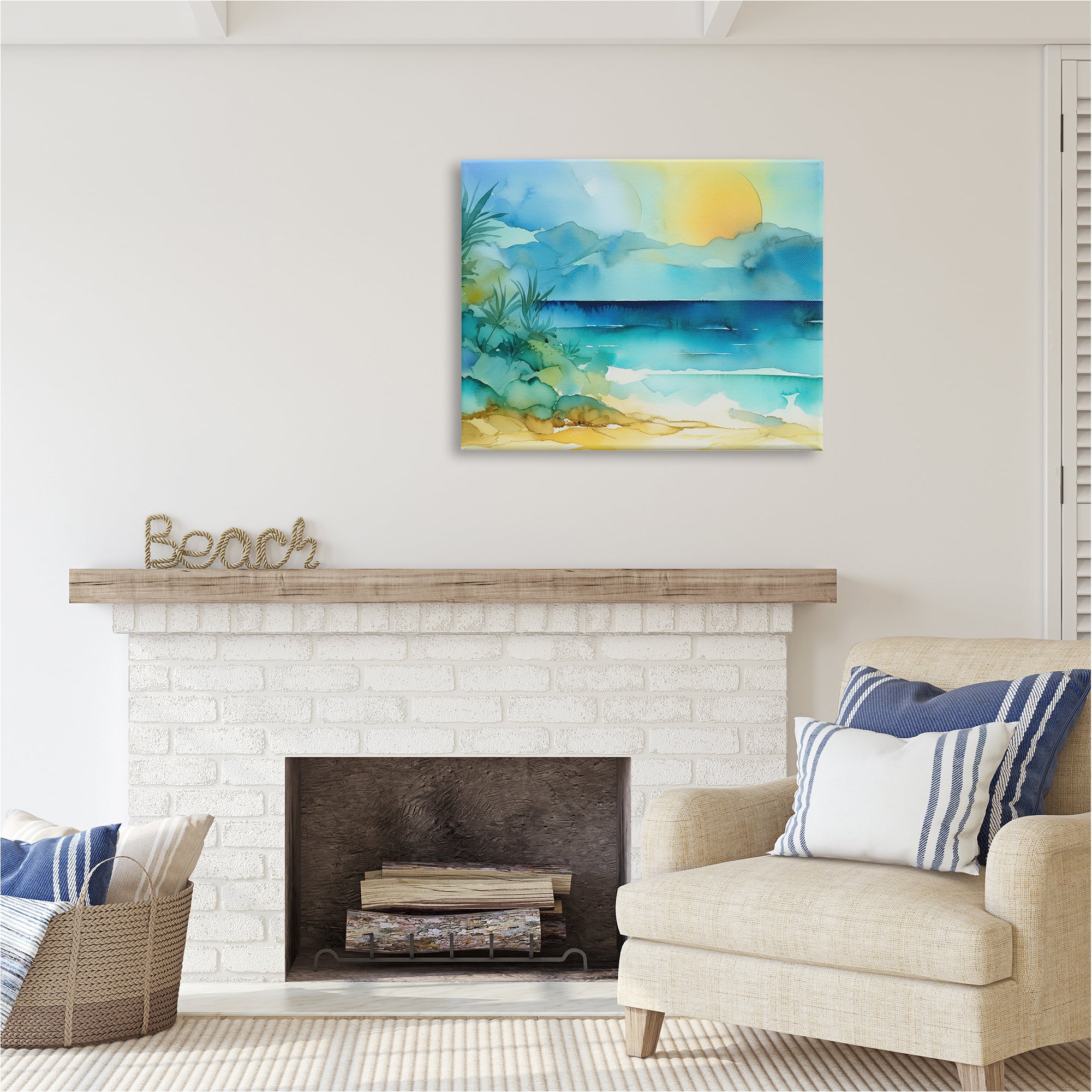 Stupell Industries Abstract Sun on Beach Landscape Painting Gallery Wrapped Canvas Art Print Wall Art, 40 x 30