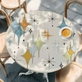 thumbnail image 2 of Blue Yellow Diamond Round Tablecloth, Fitted Table Cover with Elastic for 45"-54" Round Tables, Modern Geometric Middle Century Beige Table Cloth Outdoor Indoor Dinning Party Waterproof Tablecloths, 2 of 7