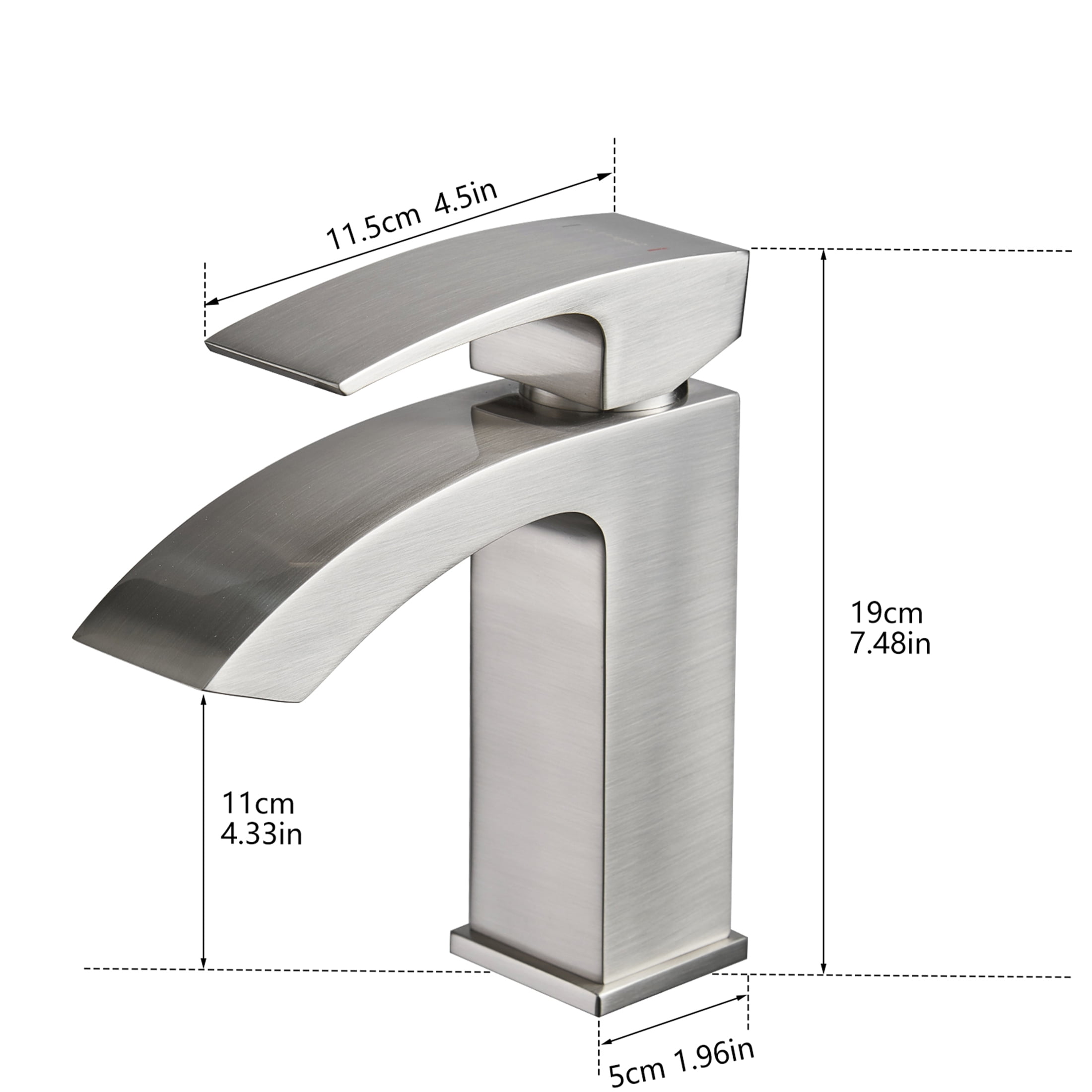JERFIT Modern Single Handle Bathroom Sink Faucet, Brushed Nickel Waterfall Single Hole Vanity Basin Faucet with Ceramic Cartridge