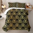 thumbnail image 2 of Homewish Golden Black Skull Damask Bed Spread Queen,Gothic Halloween Queen Coverlet Set,3pcs, 2 of 7