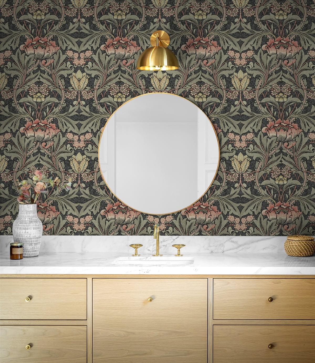 NextWall Charcoal & Rosewood Acanthus Floral Peel and Stick Wallpaper