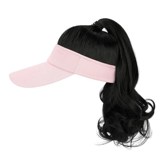 Perruque Chapeau pour Femmes Perruque de Baseball avec Cheveux Synthétiques Bouclés Extensions de Cheveux Queue de Cheval Chapeau de Soleil avec Perruque Cheveux, Extensions
