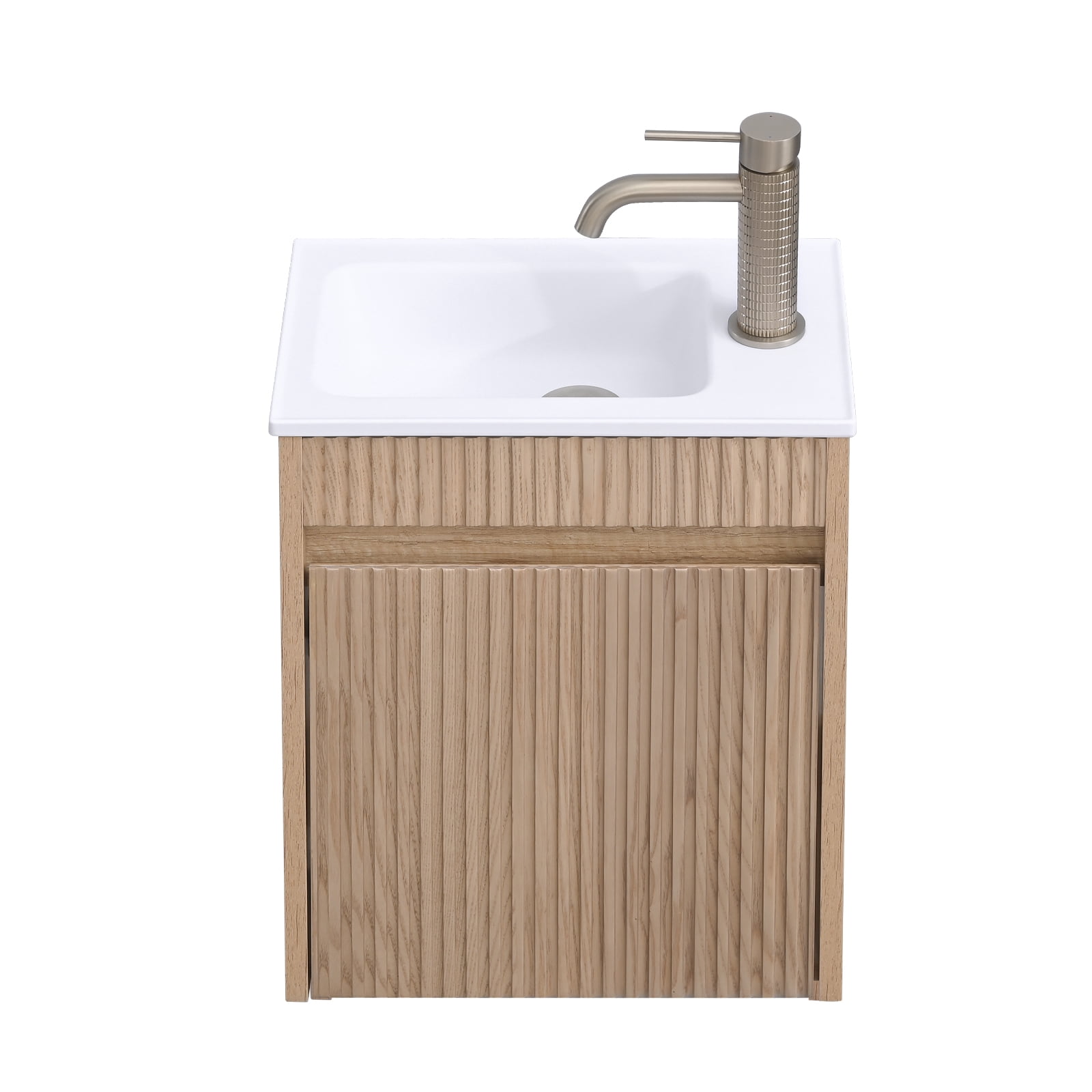 16" Single Bathroom Vanity Set, Wall Mounted Bathroom Vanity with White Resin Sink Top, Floating vanity with Soft Close Door & Shelf, Single Bathroom Vanity with Top