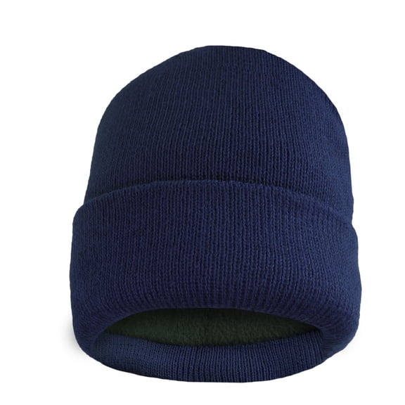 Mens Thermal Baggy Beanie slouchy winter Fleece lined Hat Skull Men Women Cap (Navy Fold over Beanie)