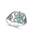 thumbnail image 4 of CHOOSE YOUR COLOR Blue Simulated Opal Oxidized Heart Cross Filigree Ring Sterling Silver Band CZ Female Size 6, 4 of 4