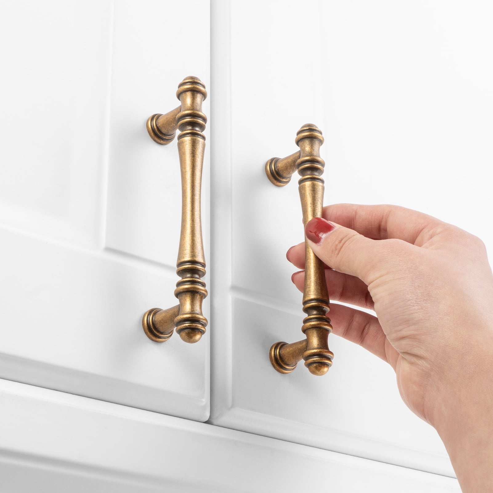 KOOFIZO 10 Pack Classical Cabinet Pull - Antique Brass Furniture Handle, 3.8 Inch/96mm Screw Spacing