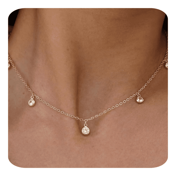 ELESMILO Dainty 14k Gold Plated/Silver Cubic Zirconia Necklaces for Women, Simple CZ Jewelry Necklaces Trendy Gifts