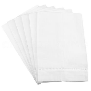 CleverDelights White Hemstitch Hand Towels - 6 Pack - 14" x 22" - 55/45 Linen Cotton Blend