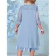 thumbnail image 5 of Vestido de con Bordado Floral y 1/2 para Invitada de Boda, Talla Grande, para Mujer. Azul 2XL, 5 of 6