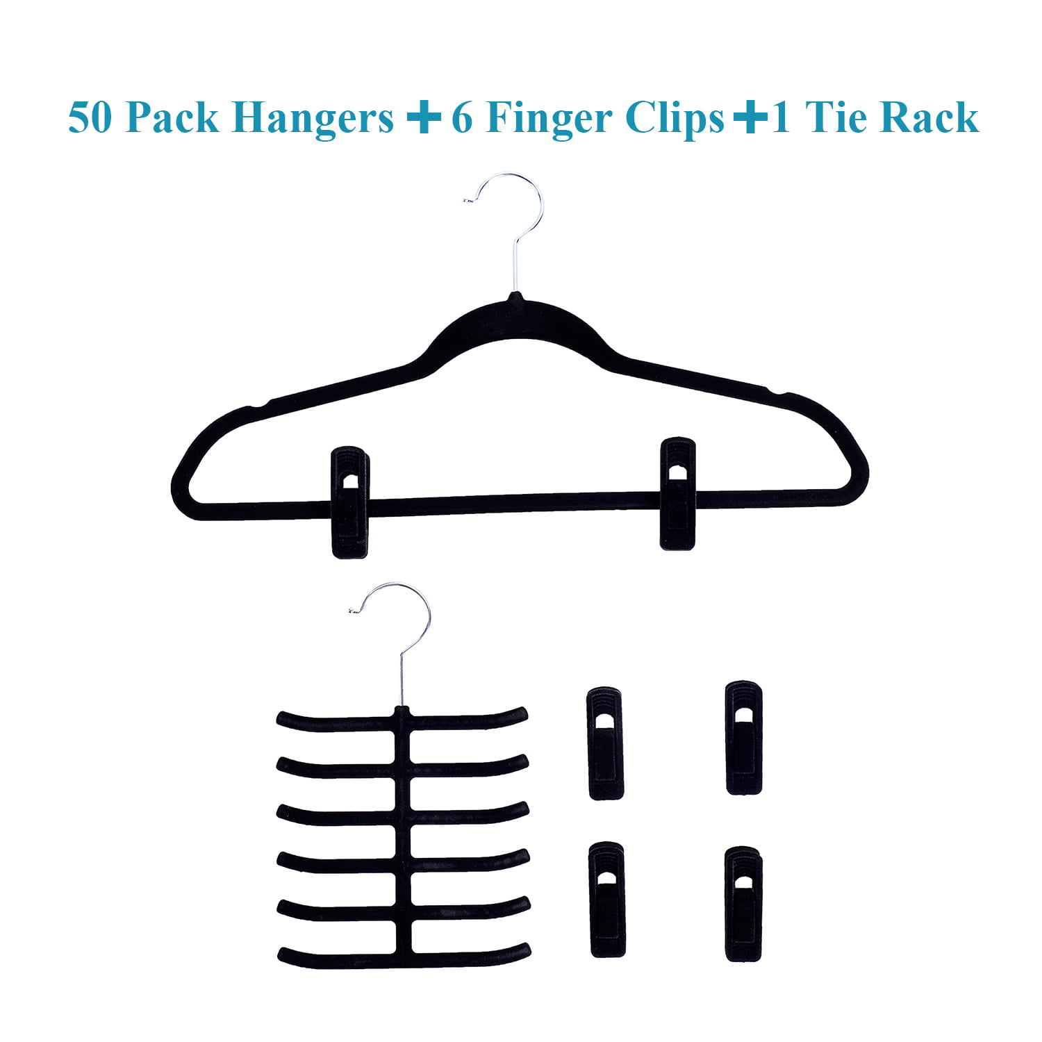 Velvet Hangers Non Slip Flocked Black x 30 Heavy Duty With Trouser & Tie Bar