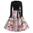 thumbnail image 6 of Women's Casual Fashion Round Neck Long Sleeve Christmas Printed Party Vintage Long Dresses, Retro Audrey Style, Holiday Dress for Christmas, Casual Wear, Festive,Light pink,5XL, 6 of 8