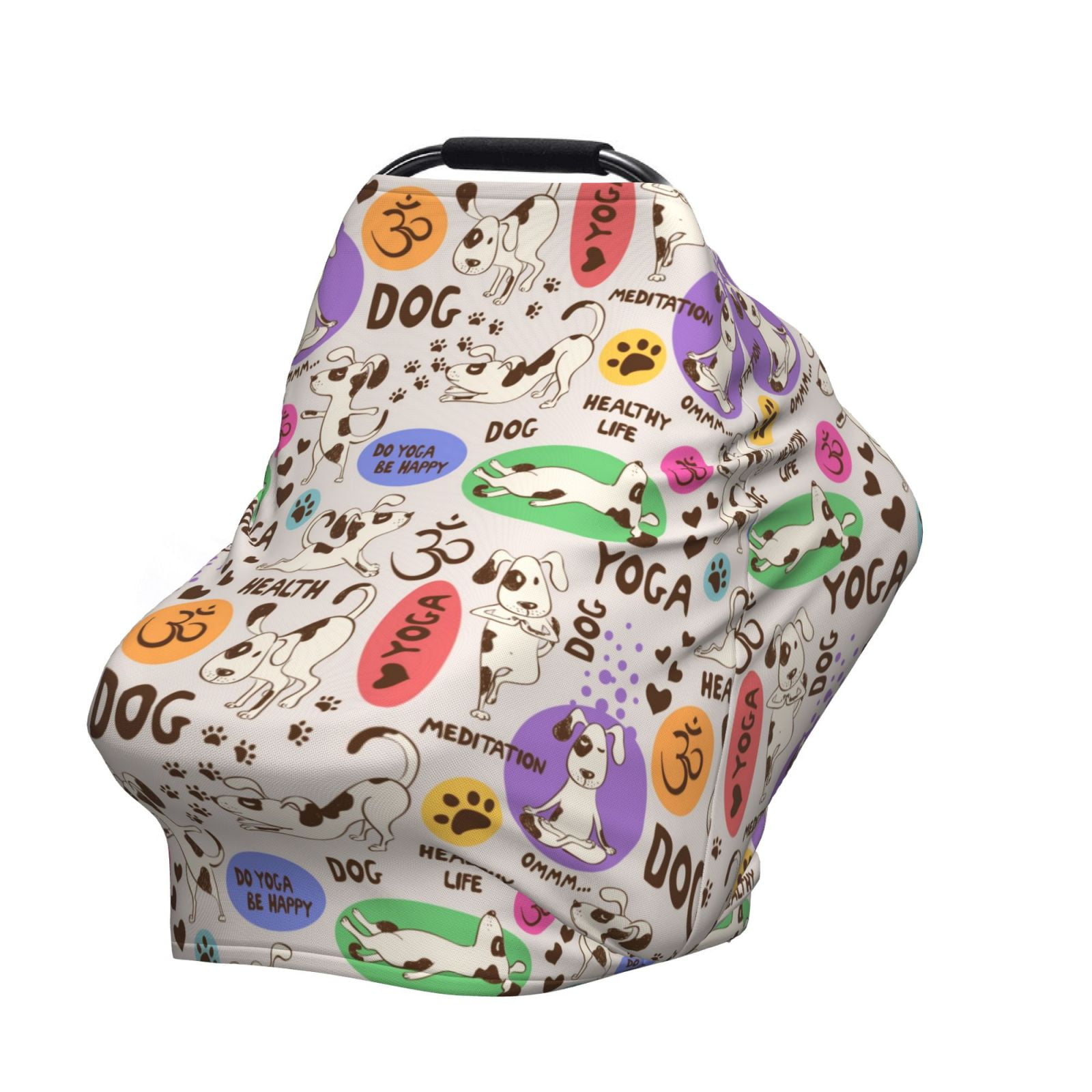 Fotbe Dog Doing Yoga Pattern Car Seat Covers for Babies, Nursing Breastfeeding Cover Infant Carseat Canopy, Soft Stretchy Carrier Cover