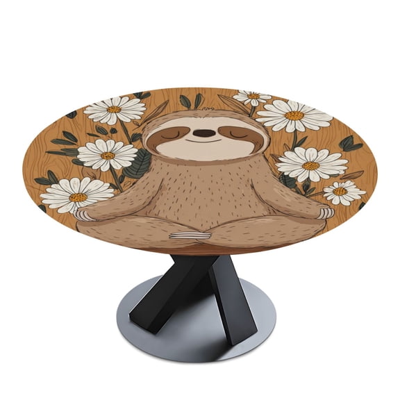 Round Premium Polyester Tablecloth Round Table Cloth Cover For Kitchen And Dining Room A Sloth Doing Yoga