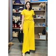 thumbnail image 5 of Women'S 2 Piece Set - Boat Neck Half Sleeve Top & Wide Leg Pants with Pockets, Casual for Work, Travel Yellow 4XL, 5 of 6