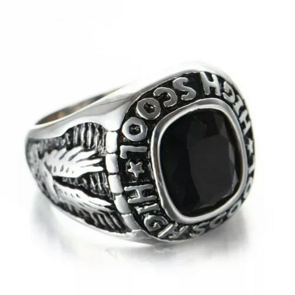 K-KED Men Women High School Eagle Ring Stainless Steel Black CZ Vintage Punk Cool Ring-8