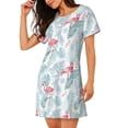 thumbnail image 2 of Honeii Tropical Flamingo Print Women's Loose Short Sleeve Nightgown, Soft Cotton Sleepwear, Comfy Loose Fit Pajama Dress for Sleep and Lounge, 2 of 6
