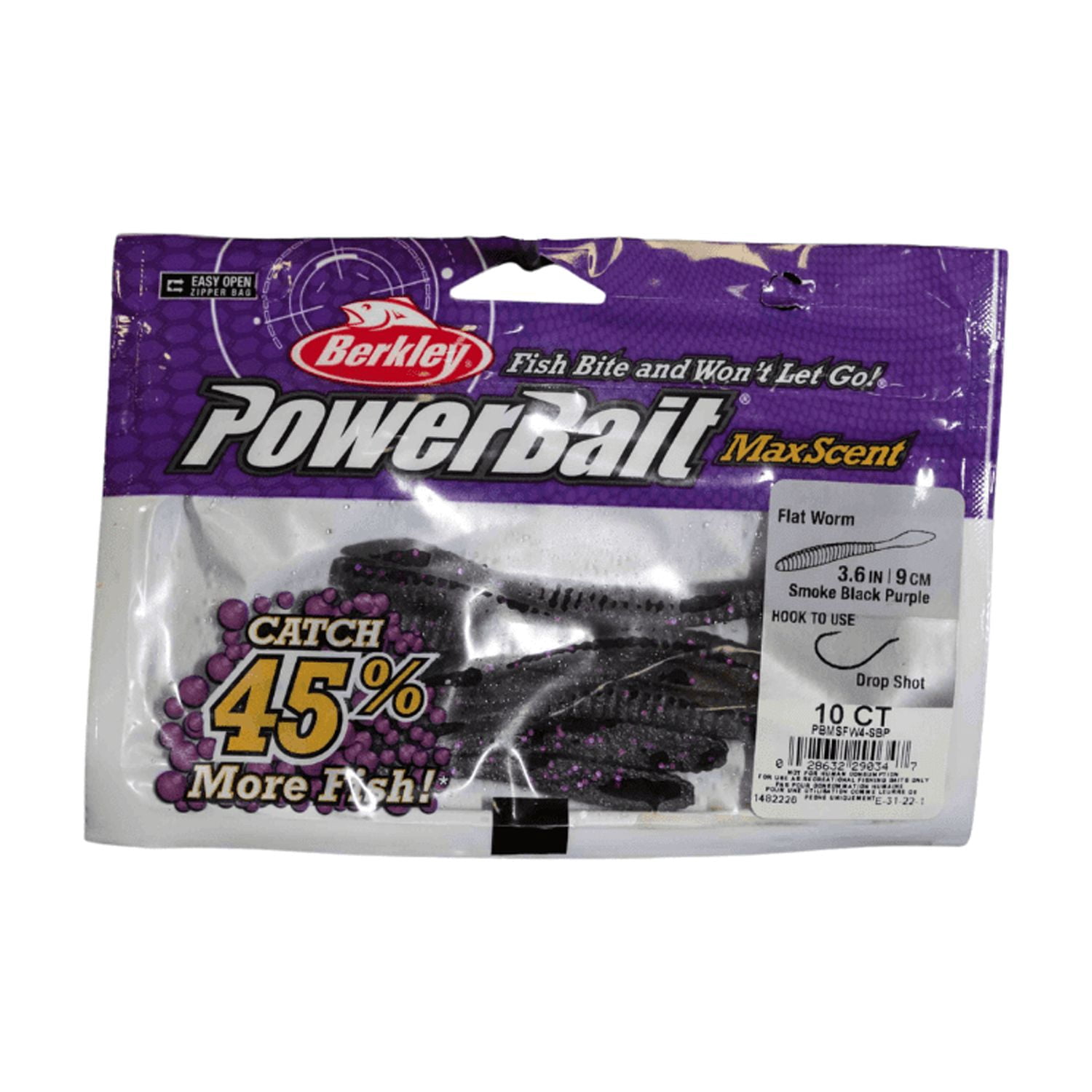 (2 pack) Berkley PowerBait® MaxScent Flat Worm Finesse Fishing Bait, Smoke Black Purple, 3.6in | 9cm, Irresistible Scent & Flavor, Versatile Profile, Ideal for Drop Shot Presentation