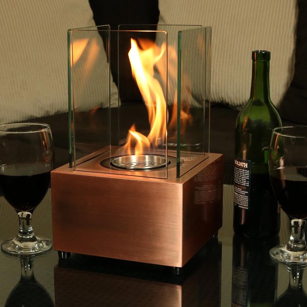 Sunnydaze Ventless Cubic Tabletop Ethanol Fireplace with Fuel, Copper