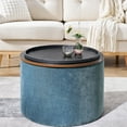 thumbnail image 5 of 2 - Piece Dark Blue Round Chenille Footstool - Storage and Soft Feel - Home and Apartment Use - Simple and Elegant Home Decor, 5 of 6