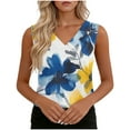thumbnail image 2 of Women Plus Size Tank Tops Sleeveless V Neck Satin Print Pullover Summer Casual Stylish Comfy Tunic Blouse (L, Blue), 2 of 7