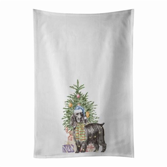 Carolines Treasures CK8219WTKT 28 x 19 in. Unisex Cocker Spaniel English Black Christmas Presents & Tree White Dish Towels Kitchen Towel - Set of 2