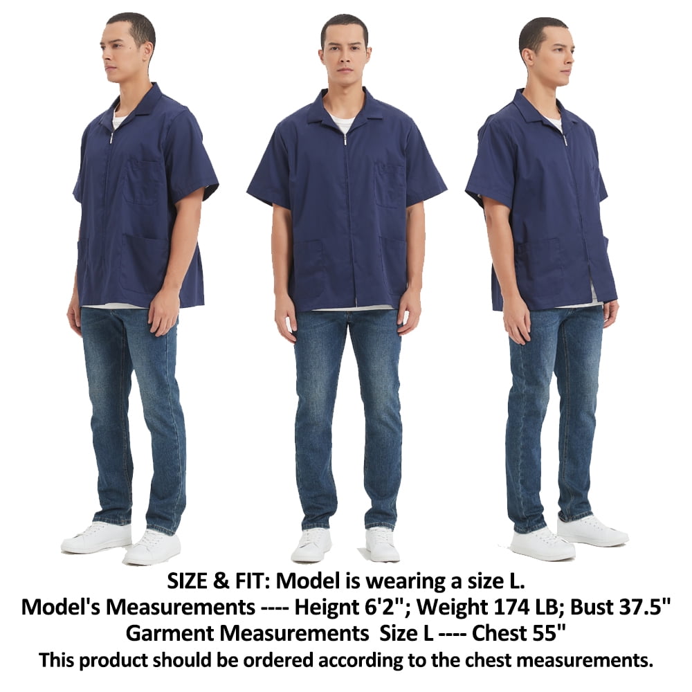 TOPTIE Men's Zip Front Smock Short-Sleeve Zippered Work