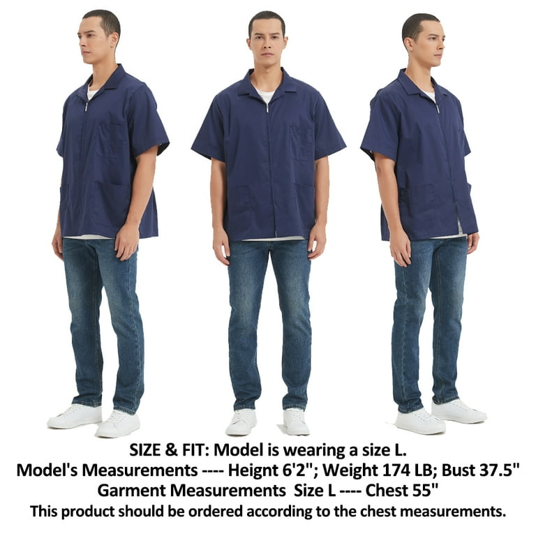 TOPTIE Men's Zip Front Smock Short-Sleeve Zippered Work