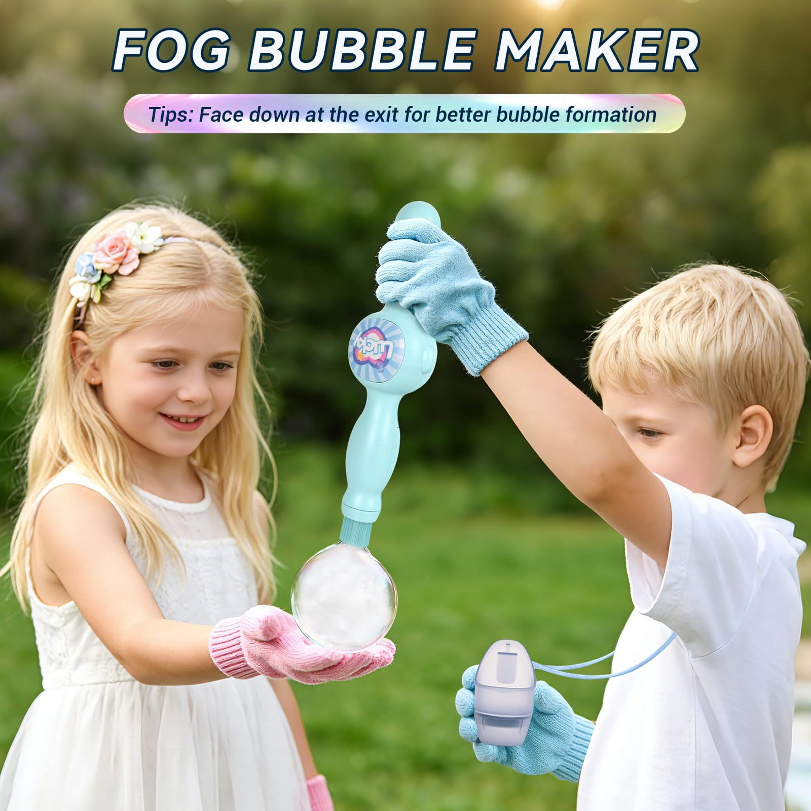 Elastic Bubble Fog Wand, Smoke Bubble Machine with Colorful Lights, Bouncing Bubble Maker Toy for Kids Science Experiments, 12.2" Wand with Gloves