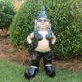 thumbnail image 2 of Homestyles "Biker Babe & Dude" the Biker Gnome in Leather Motorcycle Gear Riding His Red Hog Large Outdoor Garden Statue 14.5"H and 12"H, 2 of 6