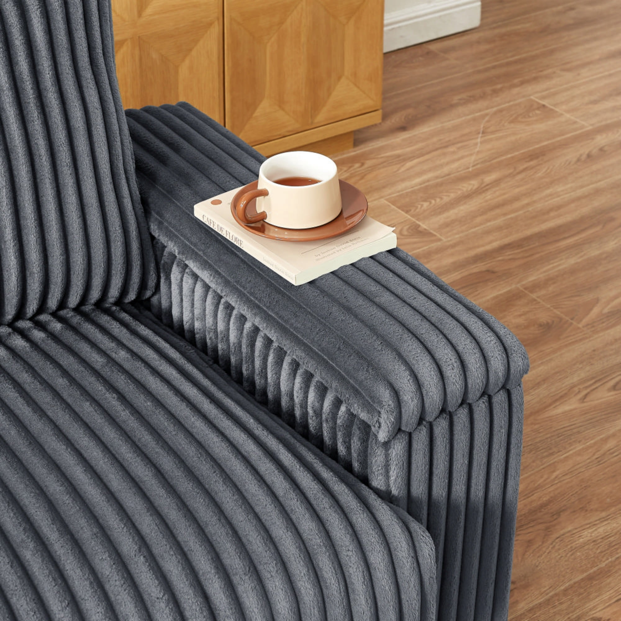 Leumius Loveseat Sofa,71" Comfy Corduroy Love Seat Couch With Square Storage Armrest USB Port for Living Room,Dark Gray