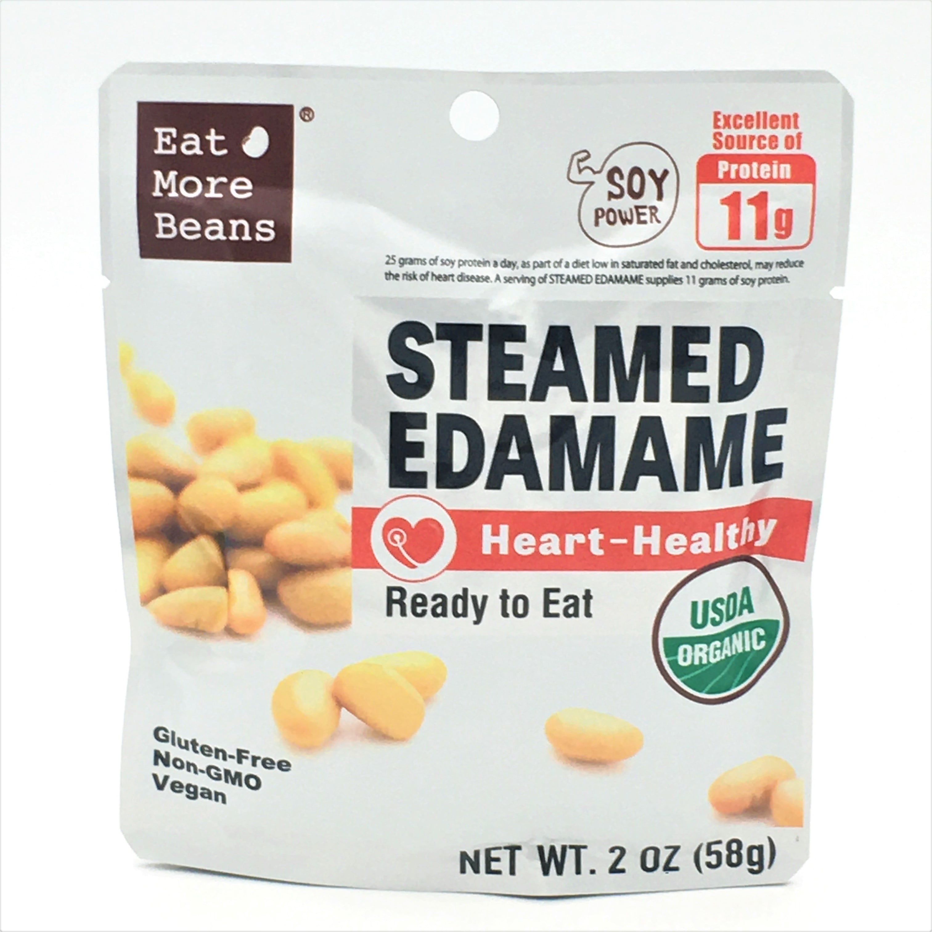 Eat More Beans Organic Steamed Edamame Heart Healthy Ready To Eat 2oz/ 58g