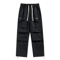 Qgtaibl Men's Cargo Pants Big and Tall Elastic Waist Drawstring Trouser Lightweight Straight Fit Running Hiking Athletic Pant with Pockets Black (Mens S)