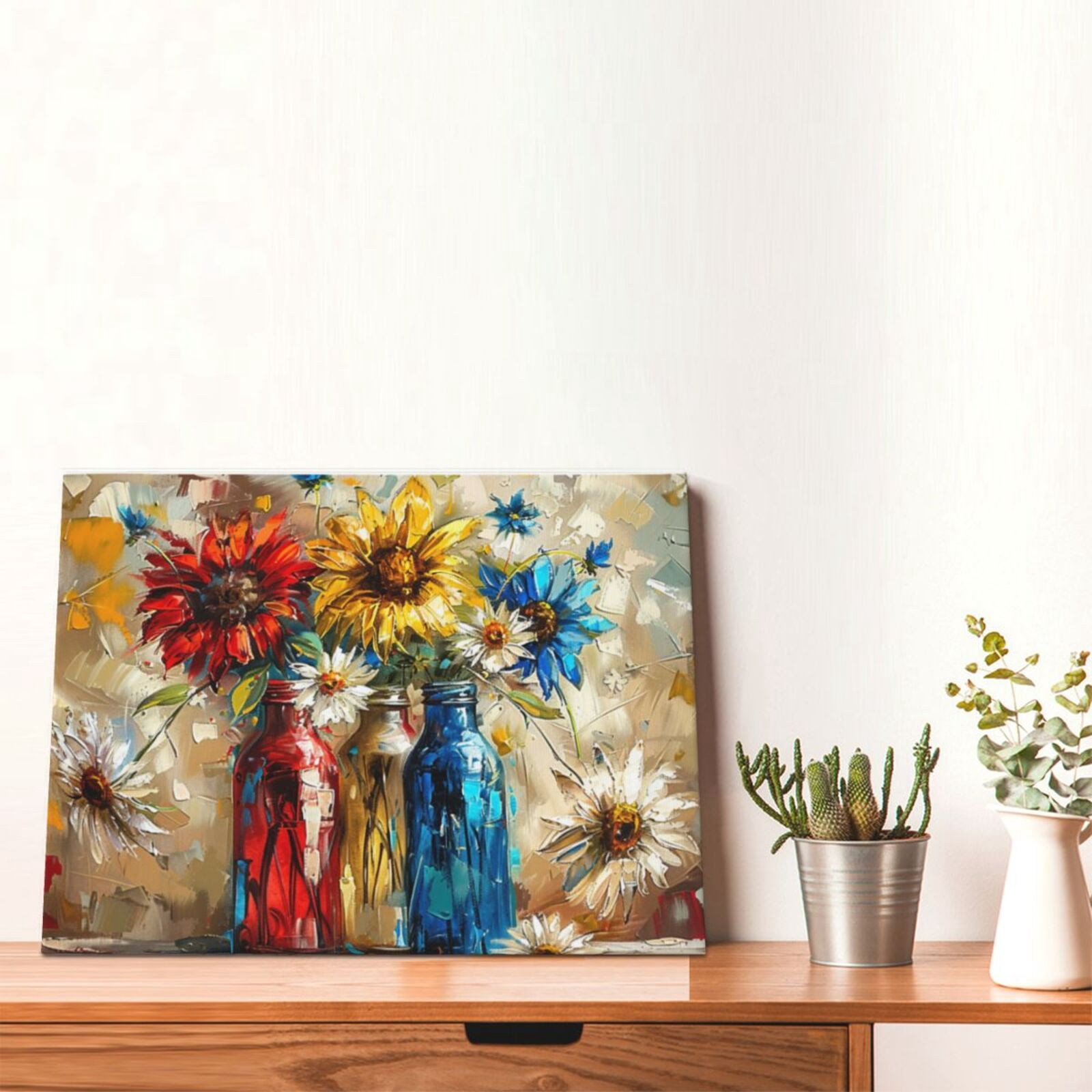 12x16 inch Colorful Vase Canvas Hanging Picture Poster,Garden Yard Decor Accessory,Living Room,Study,Office Wall Art Decor Modern Style Painting,Gifts For Flower Lovers,Campus Garden,Lounge