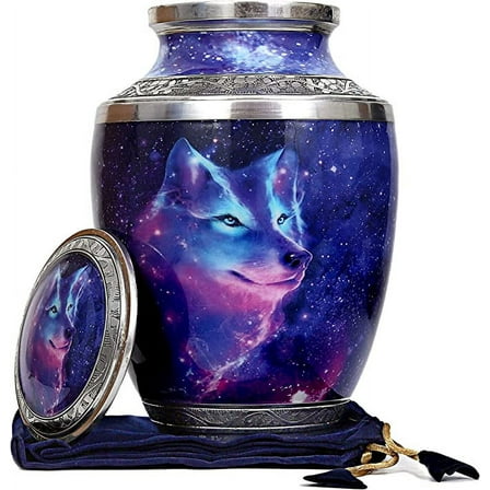 Ruzioon Lovely Cosmic Galaxy Wolf Universe Cremation Urn, 10.5 x 6, with Interior Color3 Casket