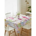 thumbnail image 2 of Happy Easter Rectangle Tablecloth, Spring Watercolor Bunny Eggs Flower Grey Plaid Waterproof & StainResistant Tablecloth, Washable Oil-proof Table Cover for Dining/Party/Wedding/Buffet 60x84 In, 2 of 9