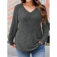 thumbnail image 2 of FlorCurve Plus Size Sweaters for Women V Neck Long Sleeve Pullover Sweaters Casual Solid Tunic Tops, Charcoal Gray 5XL, 2 of 6