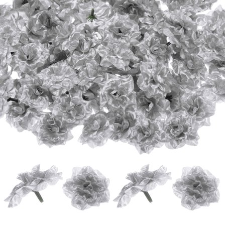 Uxcell 50-Pack Artificial Roses Heads, Silk Faux Rose Head for Wedding/Bouquet/Flower Wall/DIY Crafts/Party Decoration, Fake Bloom Flower Heads Buds [Silver]