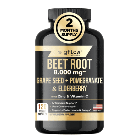 Gflow Vitamins Beet Root 8,000mg Extra Strength   Sambucus Elderberry with Zinc and Vitamin C (with Organic Black Pepper Extract)