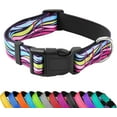 thumbnail image 1 of Reflective Dog Collar, Adjustable Soft Neoprene Padded Nylon Pet Collars with Buckle for Puppy and Small Dogs, Cats, Colorful Wave Pattern,L, 1 of 7