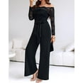 thumbnail image 5 of ZEFORTEX Womens Dressy Jumpsuits Casual One Piece Outfits Off Shoulder Lace Trim Overalls Straight Leg Pants, 5 of 11