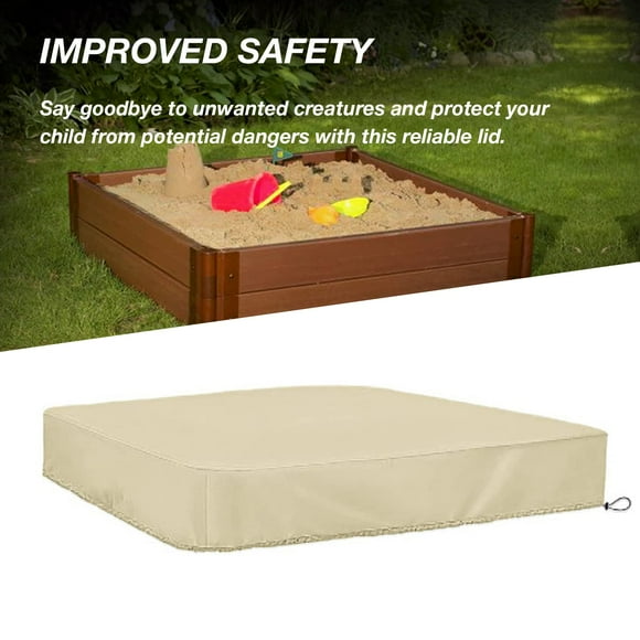 Sandbox Sandpit Cover, Kids Sandbox Cover for Sand and Toys Protection, Square Sandbox Protective Cover with Drawstring Beige 150*150*20cm