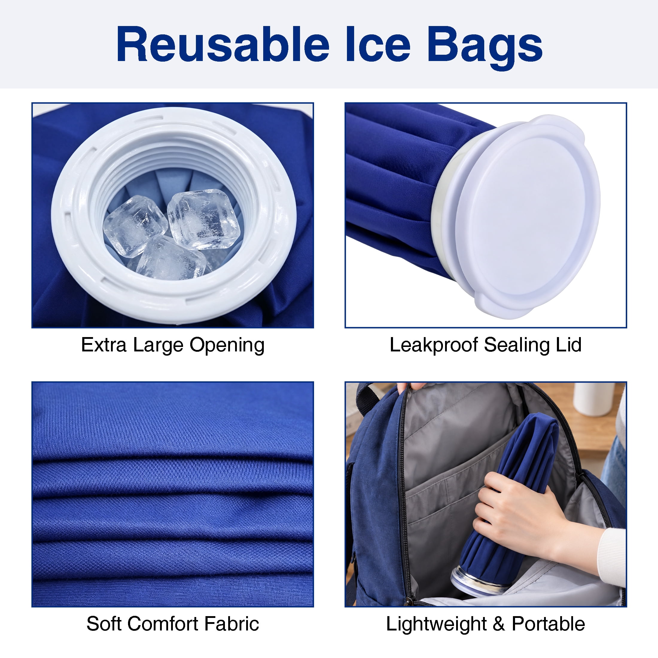 GARITIN 3 Pack Reusable Ice Bags for Injuries, Hot & Cold Therapy Ice Pack, 6/9/11 Inch Leak‑Proof Ice Bag, Reusable Cold Pack for Swelling, Sprains, Headache, Muscle Pain Relief