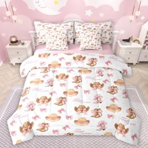 Manfei Bow Hats Girl Bedding Comforter Set 7pcs,Western Cowgirl Queen Bedding Sets Super Cozy,Stars Print Queen Sheet Sets,Microfiber Bedroom Decor,Reversible