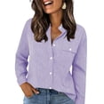 thumbnail image 4 of hotojiny Button down Shirts for Women Striped Long Sleeve Blouse Dressy Casual Work Tops Oversized Outfits with Pocket, 4 of 6