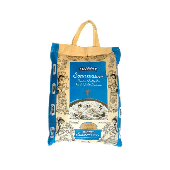 Riz Daawat Sona Masoori 20 lb PREMIUM QUALITY SONA MASOORI RICE WITH A SOFT TEXTURE AND DELICATE AROMA, IDEAL FOR DAILY COOKING.