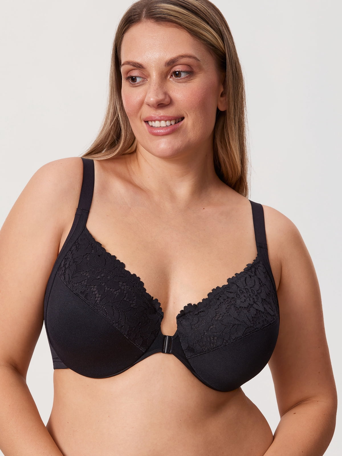 DELIMIRA Women's Front Closure Bras Posture Full Coverage Plus Size Lace Underwire Unlined Bra