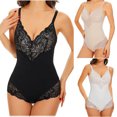 thumbnail image 5 of ZQUUVOU Women's Lace Bodysuits Shapewear Tummy Control Body Suits V-Neck Spaghetti Strap Tops Tank Backless Body Shaper Khaki, 5 of 5