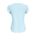 thumbnail image 4 of Aobny Cute Spring Tops for Women Blue Eyelet T-Shirt Flutter Sleeve Short Sleeve V-Neck Womens Tops Casual, 4 of 5