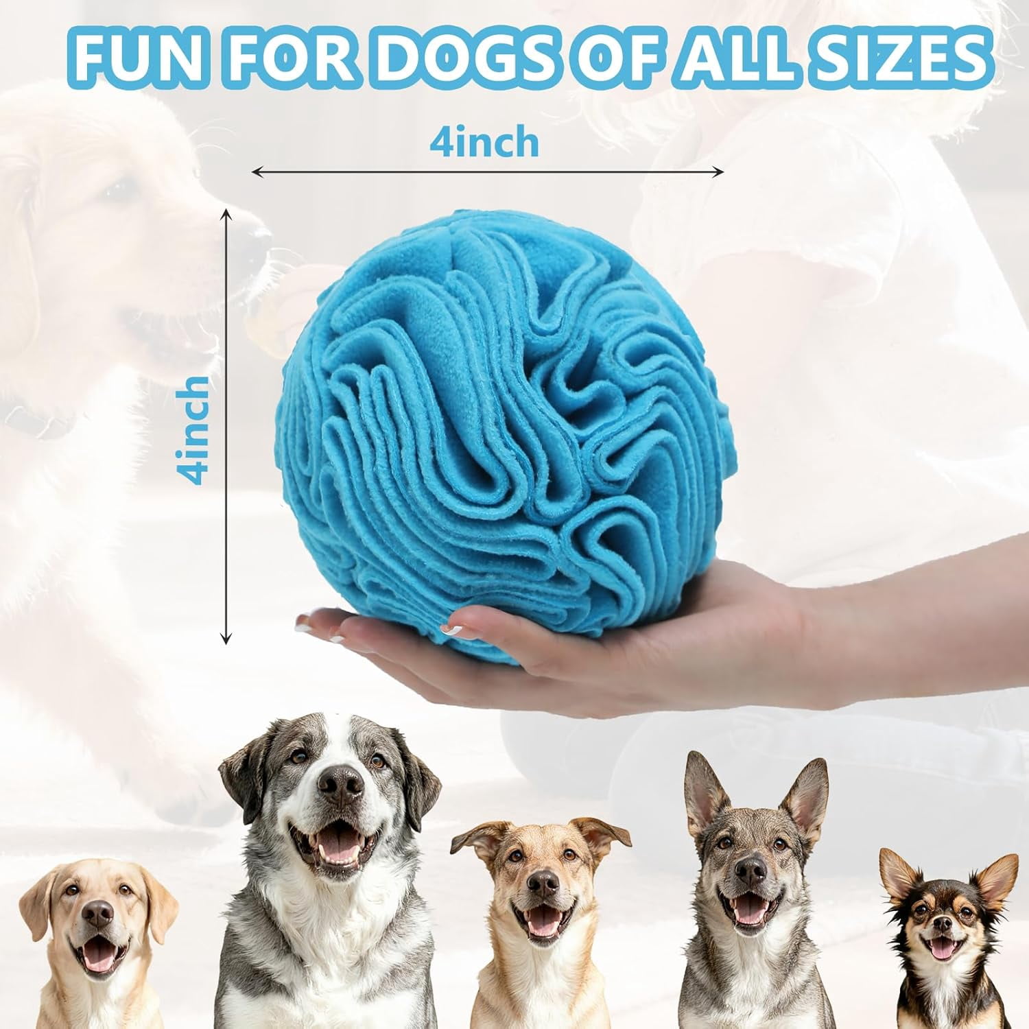 Blue Snuffle Ball for Dogs, Bright Color Slow Feeder Interactive Toy, Mental Enrichment Puzzle Game for Anxiety Relief & Indoor Fun, Machine Washable for Small Medium Large Dogs Blue,Small